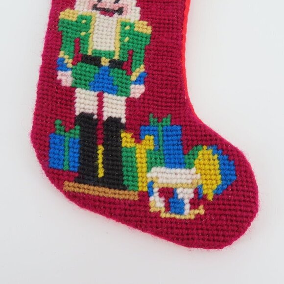 Handmade 1994 Nutcracker 4.25in Needlepoint Christmas Stocking Ornament Vintage - Picture 4 of 8